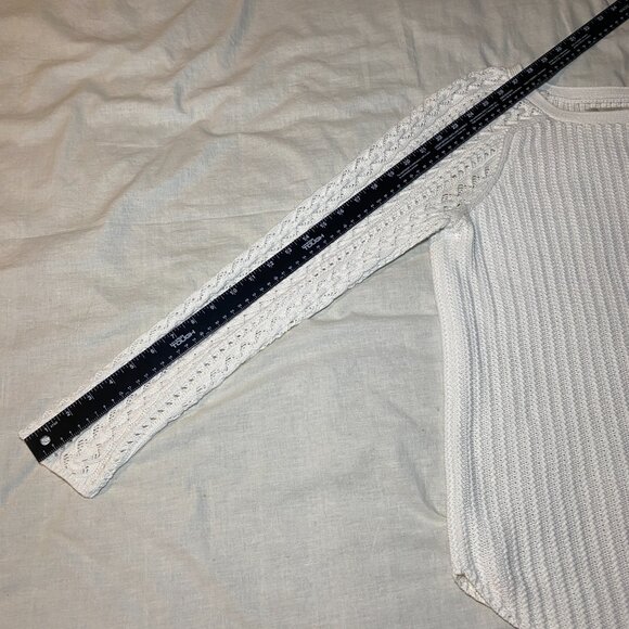 Ann Taylor Loft Cream Cable Knit Sweater Womens L 100% Cotton Ivory Crew EUC - Picture 9 of 9